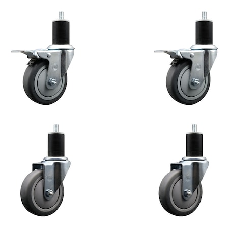 Service Caster 4'' Thermoplastic Rubber Swivel 1-3/4'' Expanding Stem Caster Set 2 Total Lock Brakes, 4PK SCC-EXTTL20S414-TPRB-2-S-2-134